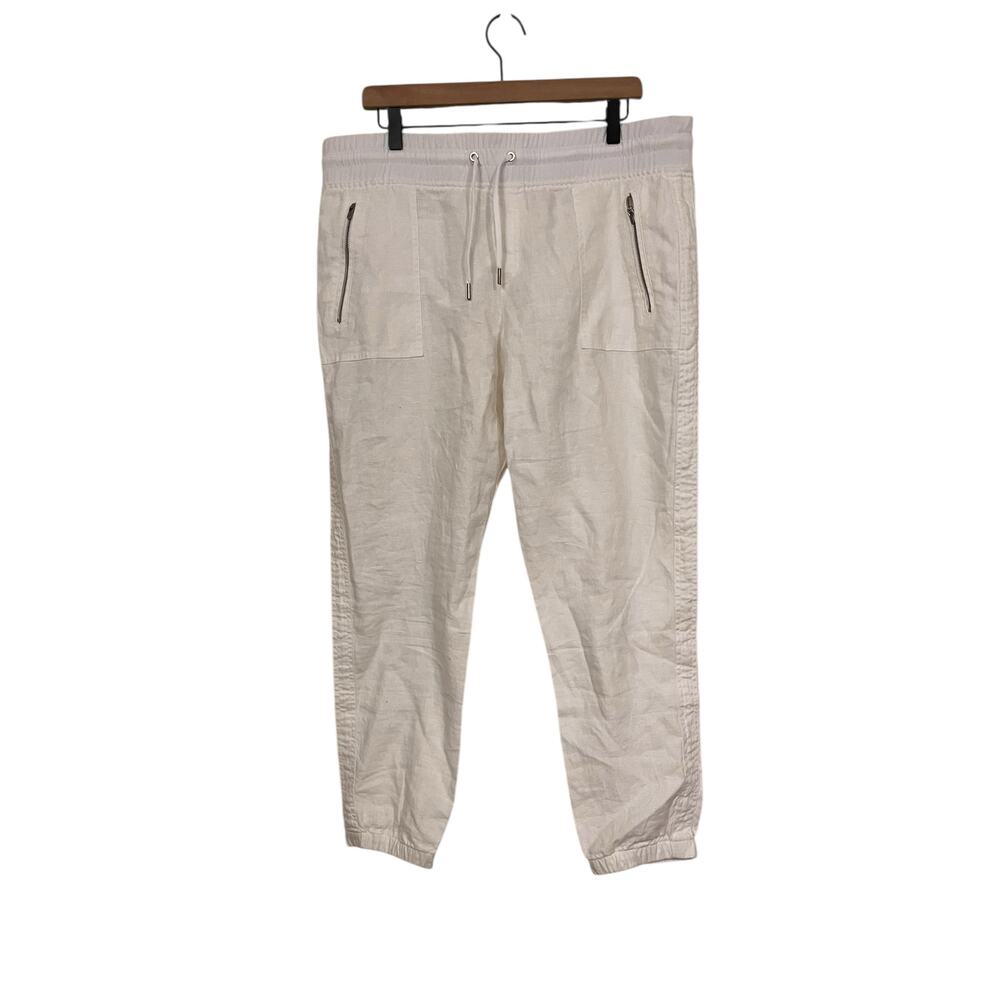 Athleta Womens White Elastic Waist Cabo Linen Jogger Size 16 Style 405720